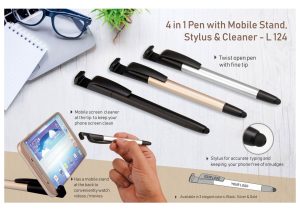 L-124  4 in 1 pen with mobile stand, stylus and cleaner