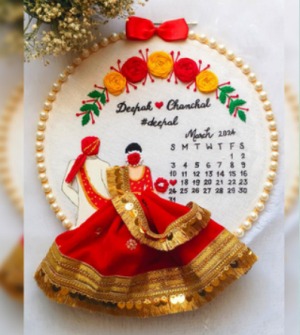 Personalised Bride&Groom Calendar Embroidered Hoop