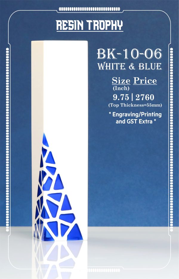 BK-10-06 White & Blue Acrylic Trophy