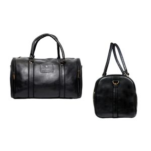 EK1106 Fenrich Black Leather Duffle Bag