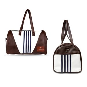 EK1165 Medallions Brown and White Leather Duffle Bag