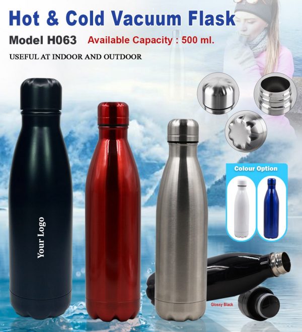 H063 PO Steel Hot & Cold Vacuum Flask 500ML