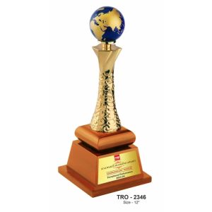 JI-2346 Blue Globe Metal Trophy