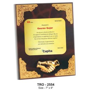 JI-2554 Wooden Plaque With Metal Handshake