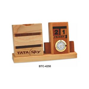 Wooden Perpetual Calendar With Clock