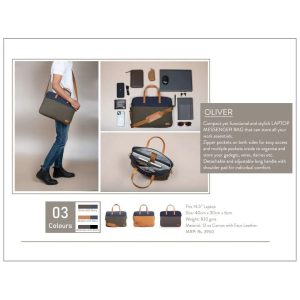 OB-Oliver Laptop Messenger Bag - Canvas with Faux Leather