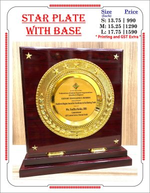 VR-STAR PLATE WITH BASE Wooden Trophy