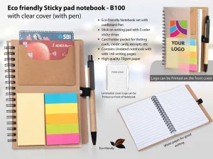 B100 ? Eco friendly Sticky pad notebook with clear cover (with pen)