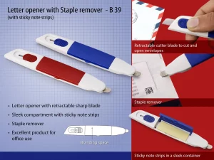 B39 ? Letter opener with Staple remover and sticky note strips
