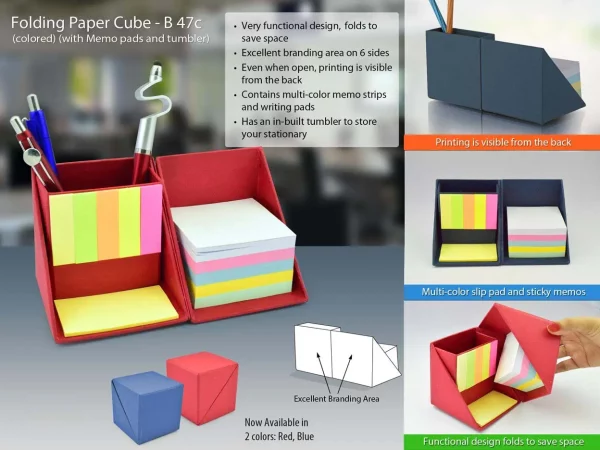 B47C ? Folding paper cube in color (with memopad and tumbler)