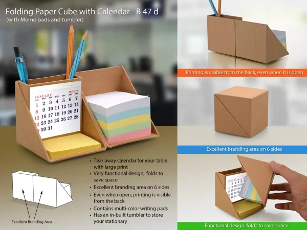 B47D ? Folding Paper cube with calendar (with memopad & tumbler)