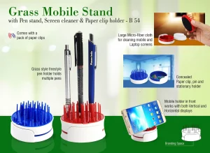 B54 ? Grass Mobile stand with Pen stand, screen cleaner & paper clip holder