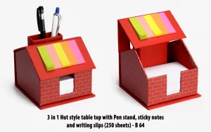 B64 ? 3 in 1 Hut style table top with Pen stand, sticky notes and writing slips (250 sheets)
