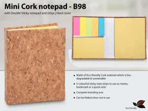 B98 ? Mini Cork notepad with Double Sticky notepad and strips | Hard cover