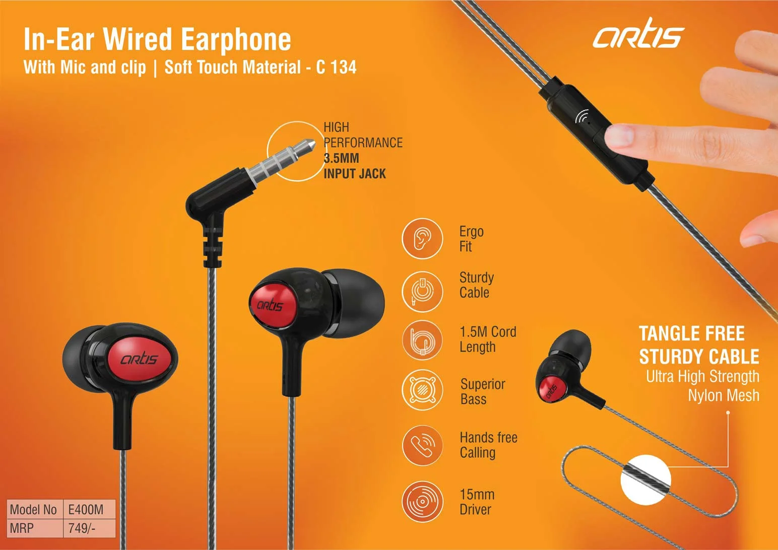C134 Artis In-Ear Wired Earphone With Mic)