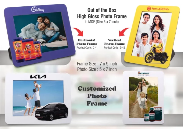 D41 ? Out of the box High Gloss Photo Frame in MDF |  With customized frame & insert | Photo size 5?7 inch | Horizontal | MOQ 100 pcs