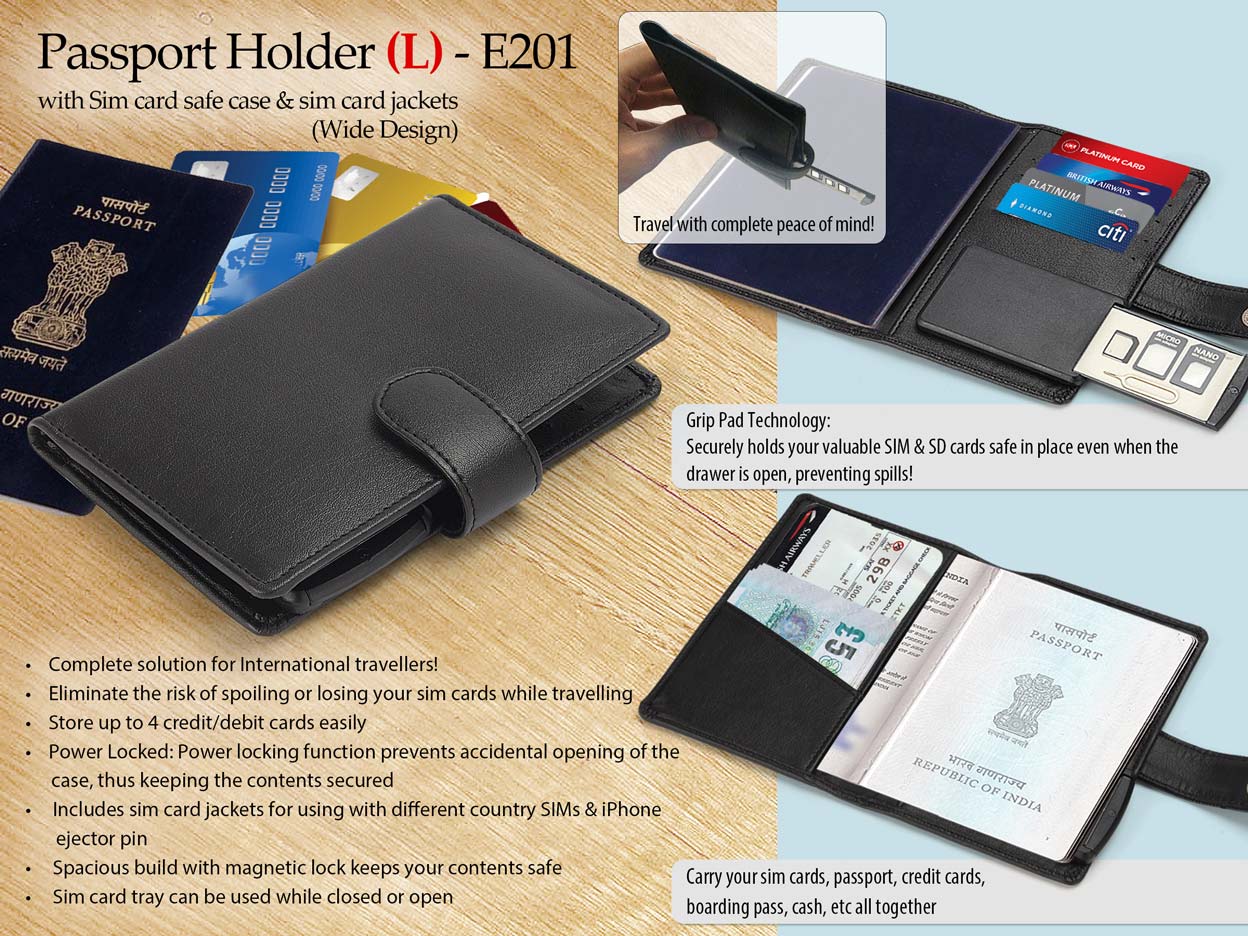 E201 ? Passport Holder with sim card safe case & sim card jackets (L) (wide design)
