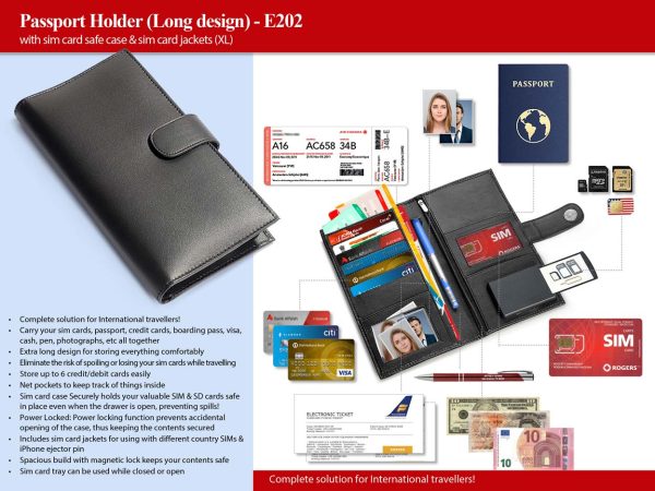 E202 ? Passport Holder with sim card safe case & sim card jackets (XL) (Long design)