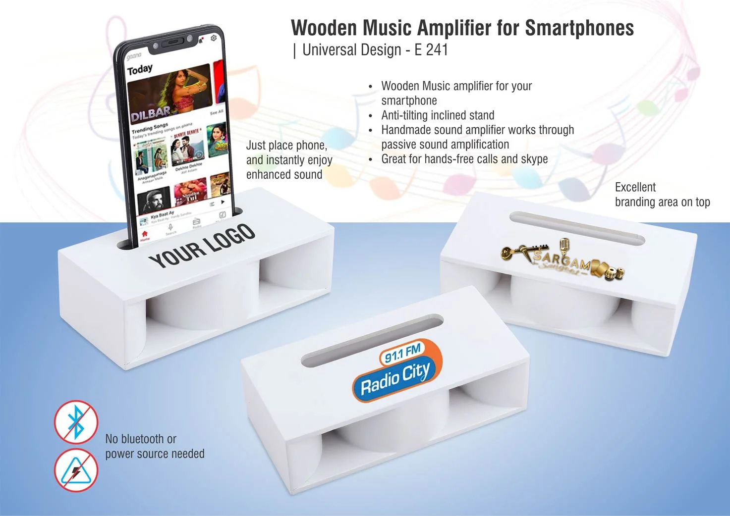 E241 ? Wooden Music Amplifier for Smartphones | Universal Design (printing included MOQ 100 pc)