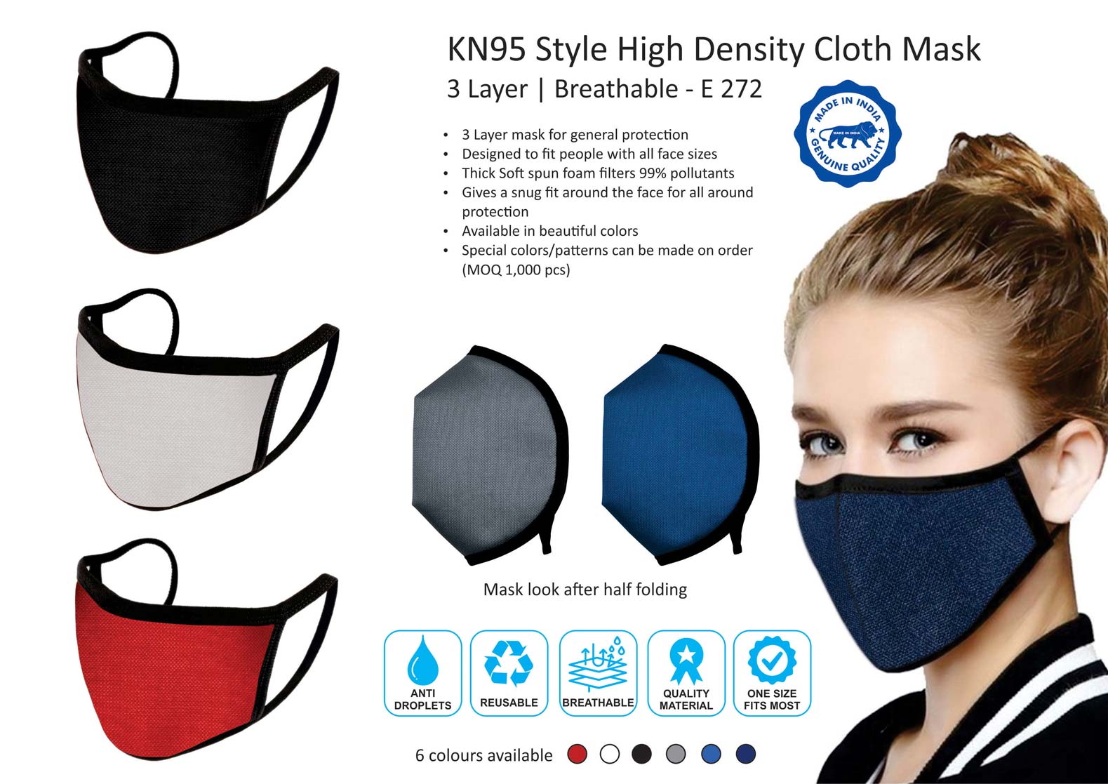E272 ? KN95 style high density cloth mask | 3 layer | Breathable