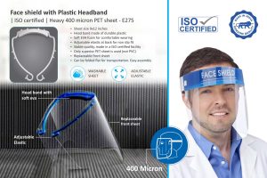 E275 ? Face shield with Plastic Headband | ISO certified | Heavy 400 micron PET sheet