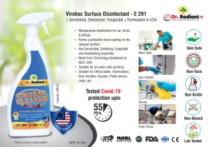 E291 ? Virobac Surface Disinfectant | Germicidal, Deodorizer, Fungicidal | Formulated in USA | Tested Covid-19 protection upto 55 hours | 600 ml | MRP 185 by Dr Radiant Plus
