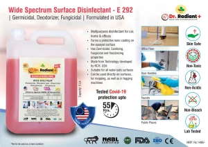E292 ? Wide Spectrum Surface Disinfectant | Germicidal, Deodorizer, Fungicidal | Formulated in USA | Tested Covid-19 protection upto 55 hours | 5 Ltr | MRP 1499 by Dr Radiant Plus