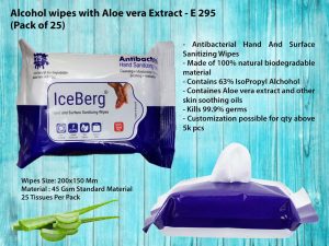 E295 ? Pack of 25 Alcohol wipes with Aloe vera Extract | For Cleansing, Sanitizing, Moisturizing | Biodegradable wipes