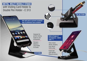 E313 ? Metal multi mobile stand with Visiting card holder and double pen holder