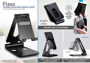 E319 ? Flexo: Folding Metal Mobile Stand for Smartphones and Tabs | Folds completely to take minimal space | 3 fold style with double angle adjustment