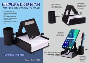 E322 ? Metal mobile stand with Detachable Tumbler and Writing pad holder | 200 writing sheets included