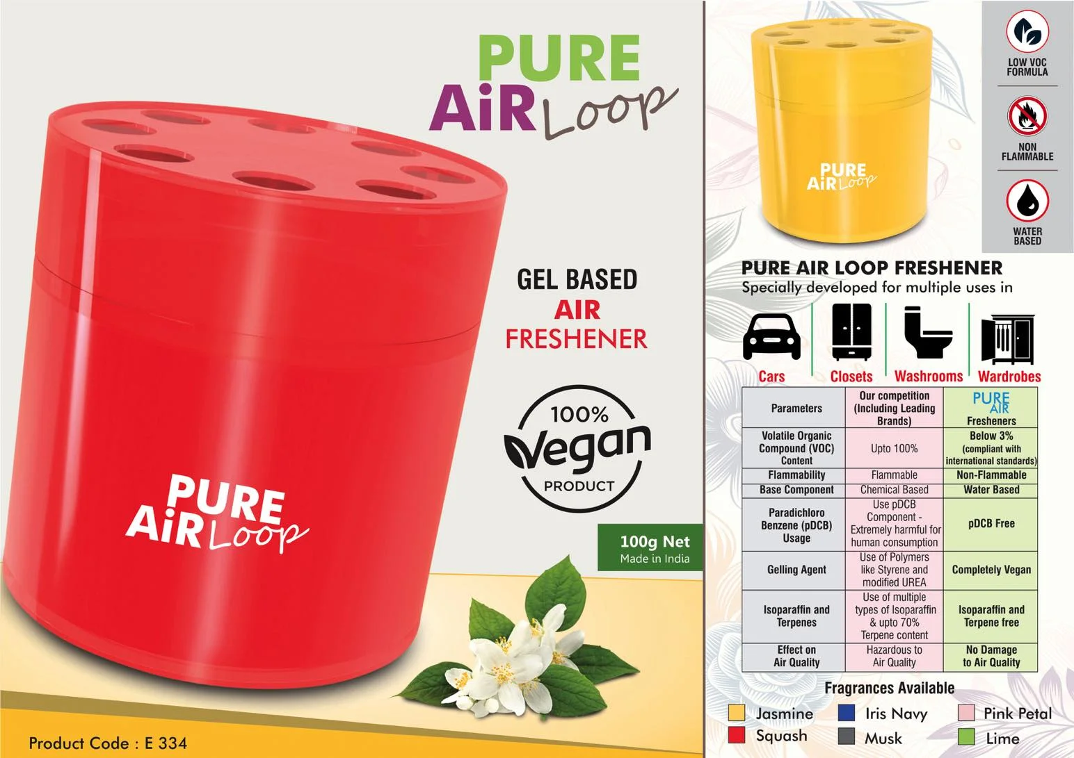 E334 ? Pure Air Loop: Gel based room freshener for Home, Office and Car | Net 100 grams