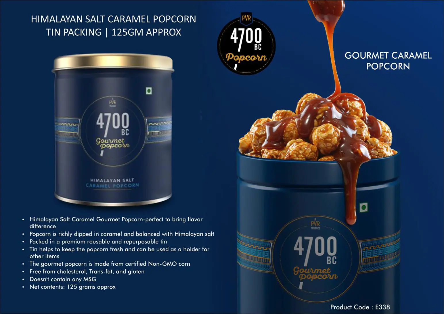 E338 ? 4700BC Himalayan Salt Caramel Popcorn | Tin Packing | 125gm approx | MRP 200