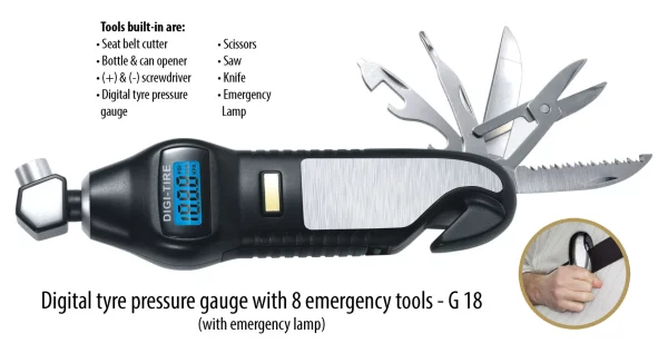 G18 ? Digital tyre pressure gauge with 7 emergency tools