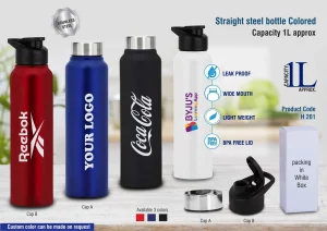 H201  Straight Steel Bottle Colored - 1L