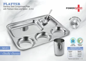 H212  Platter: Stainless Steel Compartment Plate