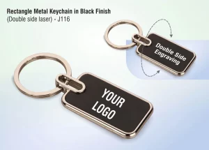 J116  Rectangle metal keychain in Black finish (Double side laser)