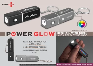 J130  PowerGlow keychain with Torch and 4 side Glowing Logo