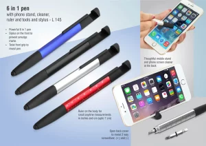L-145   6 in 1 Pen With Phone Stand, Cleaner, Ruler and Tools And Stylus