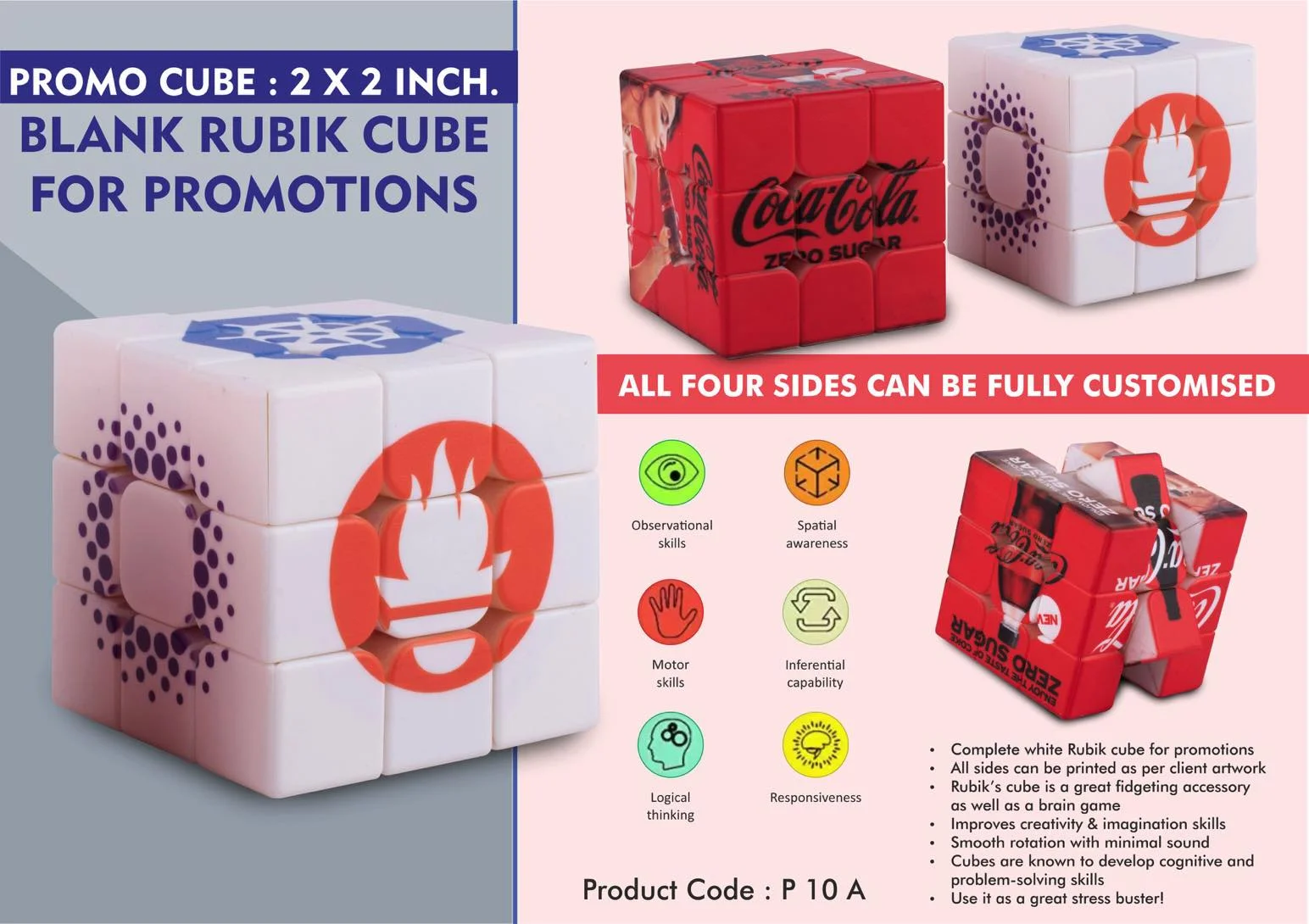 P10a ? Promo cube: 2 x 2 inch Blank Rubik Cube for promotions